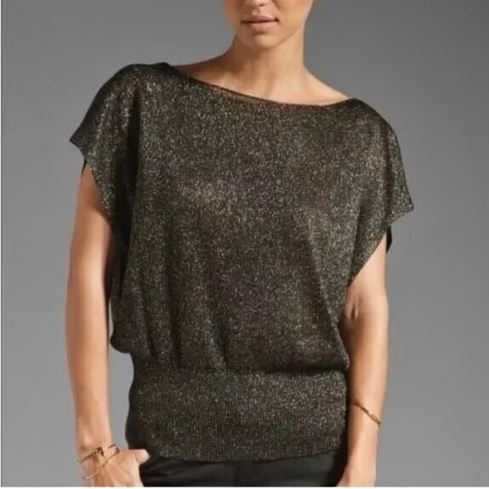 Alice + Olivia dolman short sleeve  top black metallic copper sz M